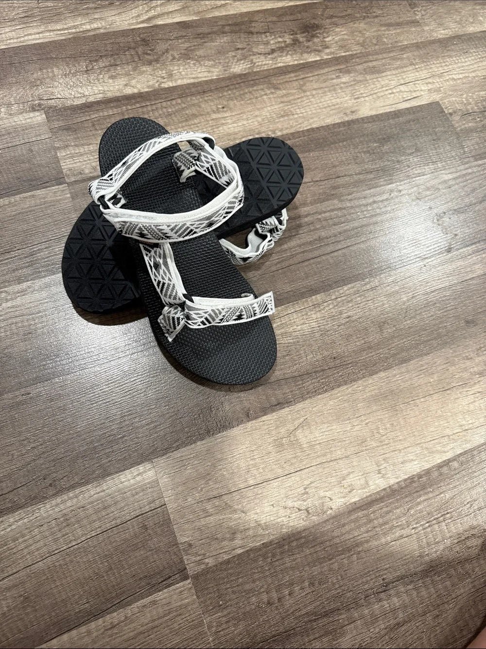 Teva Women's Black Sandals with White Patterned Straps